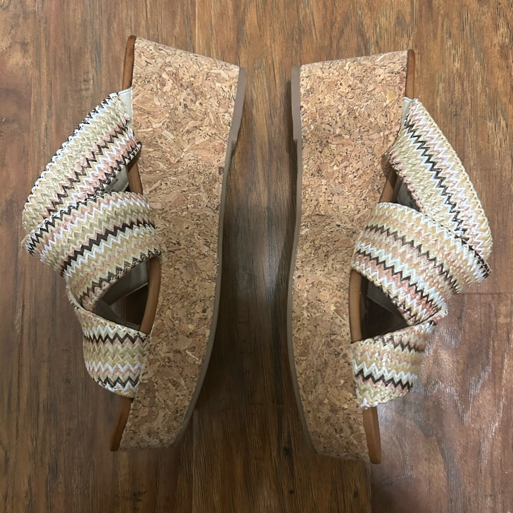 Woven Zigzag Tan Multi Mules Abi Wedge Sandal Summer Spring Blowfish Malibu - Picture 6 of 9